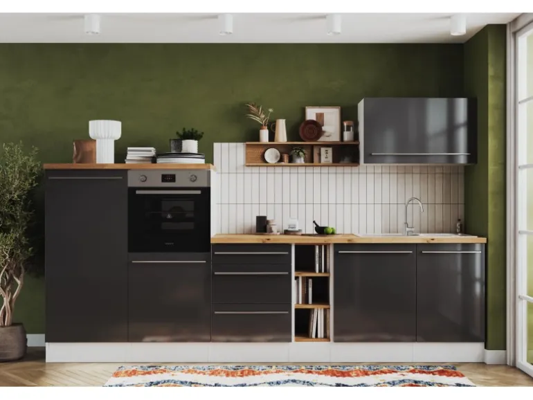 Respekta Inselküche Gabriel 320 cm mit Muldenlüfter Grau Hochglanz