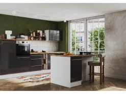 Respekta Inselküche Gabriel 320 cm mit Muldenlüfter Grau Hochglanz