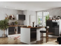 Respekta Inselküche Gabriel 320 cm mit Muldenlüfter Grau Hochglanz