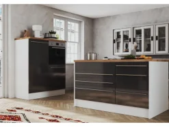 Respekta Inselküche Gabriel 320 cm mit Muldenlüfter Grau Hochglanz