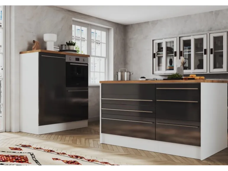 Respekta Inselküche Gabriel 320 cm mit Muldenlüfter Grau Hochglanz