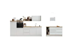 Respekta Inselküche Gabriel 290 cm Weiß Hochglanz