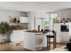 Respekta Inselküche Gabriel 290 cm Weiß Hochglanz