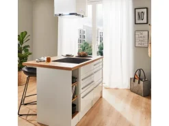 Respekta Inselküche Gabriel 290 cm Weiß Hochglanz