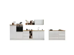 Respekta Inselküche Gabriel 320 cm mit Muldenlüfter Weiß Hochglanz