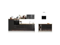 Respekta Inselküche Gabriel 290 cm Grau Hochglanz