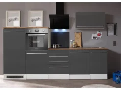 Respekta Küchenblock Gabriel LBBERP290HWGC ohne E-Geräte 290 cm Grau Hochglanz