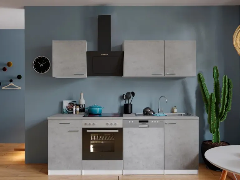 Respekta Küchenblock Malia mit E-Geräten 220 cm Beton Fronten