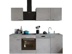 Respekta Küchenblock Malia mit E-Geräten 220 cm Beton Fronten