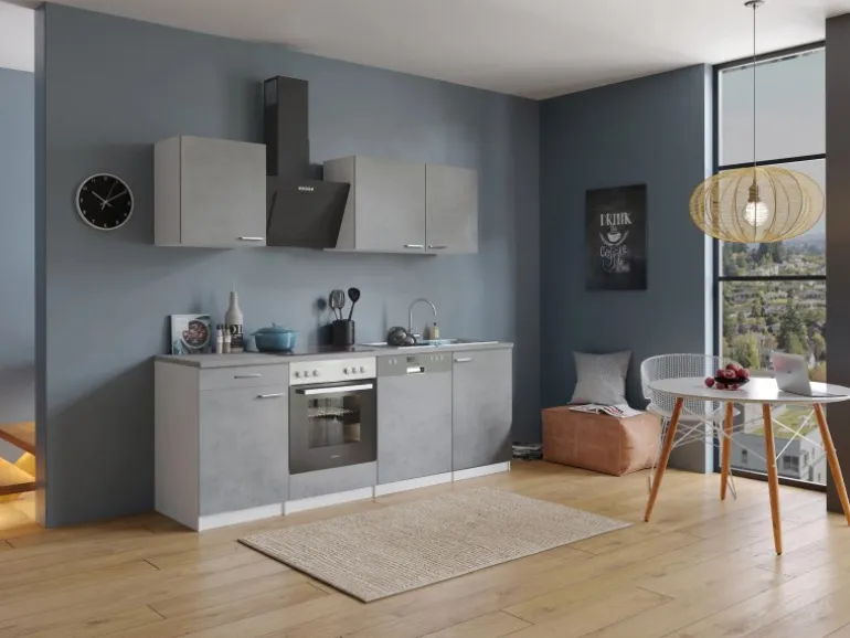 Respekta Küchenblock Malia mit E-Geräten 220 cm Beton Fronten