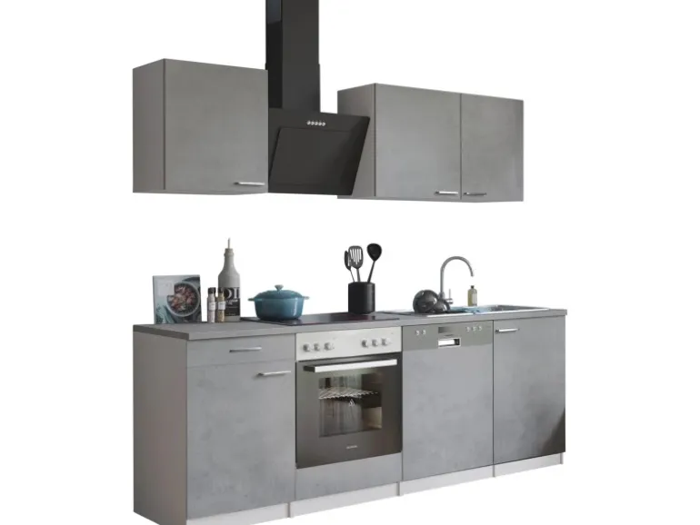 Respekta Küchenblock Malia mit E-Geräten 220 cm Beton Fronten