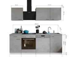 Respekta Küchenblock Malia mit E-Geräten 220 cm Beton Fronten