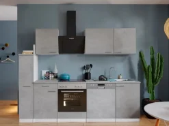 Respekta Küchenblock Malia mit E-Geräten 250 cm Beton Fronten