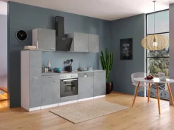 Respekta Küchenblock Malia mit E-Geräten 250 cm Beton Fronten