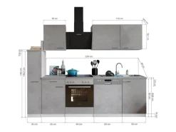 Respekta Küchenblock Malia mit E-Geräten 250 cm Beton Fronten