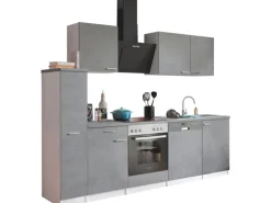 Respekta Küchenblock Malia mit E-Geräten 250 cm Beton Fronten