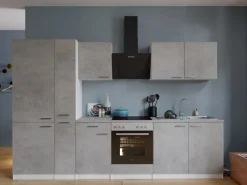 Respekta Küchenblock Malia 300 cm Beton Fronten inkl. Kühl-/ Gefrierkombination