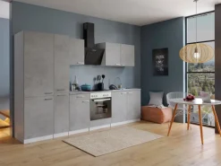 Respekta Küchenblock Malia 300 cm Beton Fronten inkl. Kühl-/ Gefrierkombination