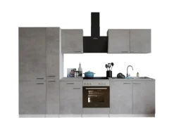 Respekta Küchenblock Malia 300 cm Beton Fronten inkl. Kühl-/ Gefrierkombination