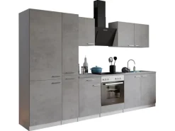 Respekta Küchenblock Malia 300 cm Beton Fronten inkl. Kühl-/ Gefrierkombination