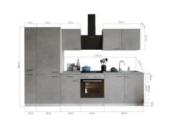 Respekta Küchenblock Malia 300 cm Beton Fronten inkl. Kühl-/ Gefrierkombination