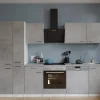 Respekta Küchenblock Malia 310 cm Beton Fronten inkl. Kühl-/ Gefrierkombination