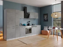 Respekta Küchenblock Malia 310 cm Beton Fronten inkl. Kühl-/ Gefrierkombination