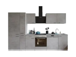 Respekta Küchenblock Malia 310 cm Beton Fronten inkl. Kühl-/ Gefrierkombination
