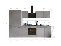 Respekta Küchenblock Malia 310 cm Beton Fronten inkl. Kühl-/ Gefrierkombination