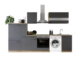 Respekta Küchenblock Merle 310 cm Eiche Grau mit Waschmaschinen-Nische