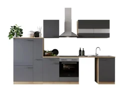 Respekta Küchenblock Merle 310 cm Eiche Grau mit Waschmaschinen-Nische