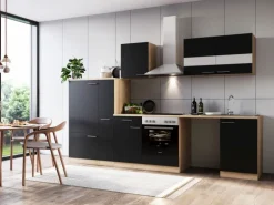 Respekta Küchenblock Merle 310 cm Eiche Schwarz mit Waschmaschinen-Nische