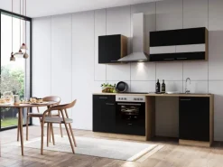 Respekta Küchenblock Merle 220 cm Eiche Schwarz mit Waschmaschinen-Nische