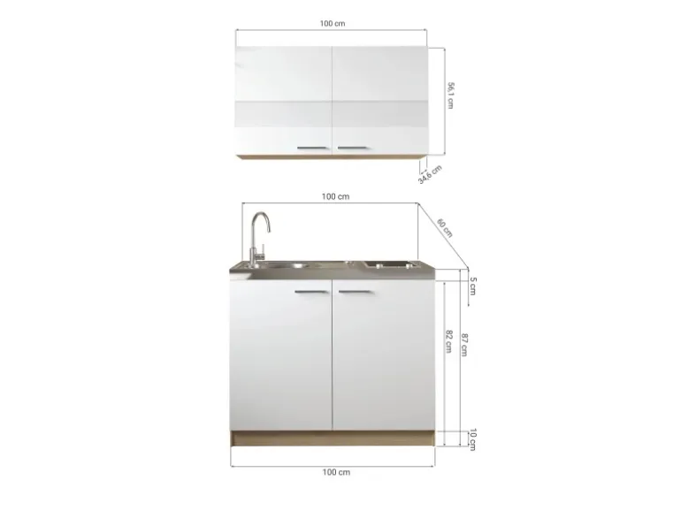 Respekta Küchenmöbel-Set 3 Merle 100 cm Grau