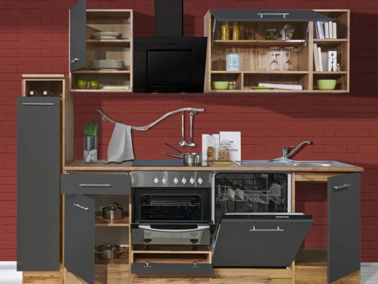 Respekta Küchenzeile 250 cm Grau-Wildeiche Nachbildung