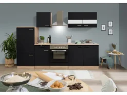 Respekta Küchenzeile 270 cm Schwarz Eiche Sägerau