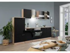 Respekta Küchenzeile 270 cm Schwarz Eiche Sägerau