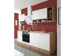 Respekta Küchenzeile 220 cm Weiß-Wildeiche Nachbildung matt