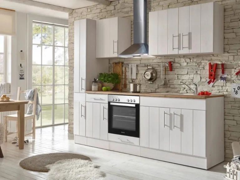 Respekta Küchenzeile Anton 240 cm Lärche Weiß matt