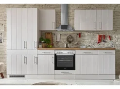 Respekta Küchenzeile Anton 310 cm Lärche Weiß matt