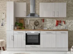 Respekta Küchenzeile Anton 250 cm Lärche Weiß matt