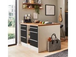 Respekta Küchenzeile Gabriel 320 cm mit Kücheninsel Grau Hochglanz