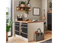 Respekta Küchenzeile Gabriel 320 cm mit Kücheninsel Grau Hochglanz