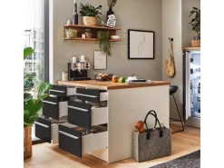 Respekta Küchenzeile Gabriel 320 cm mit Kücheninsel Grau Hochglanz