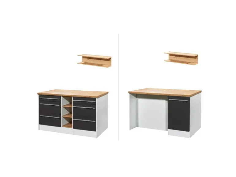 Respekta Küchenzeile Gabriel 320 cm mit Kücheninsel Grau Hochglanz