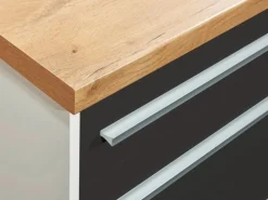 Respekta Küchenzeile Gabriel 320 cm mit Kücheninsel Grau Hochglanz