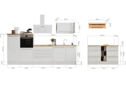 Respekta Küchenzeile Gabriel 320 cm mit Kücheninsel Grau Hochglanz