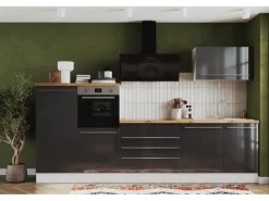 Respekta Küchenzeile Gabriel 320 cm mit Kücheninsel Grau Hochglanz