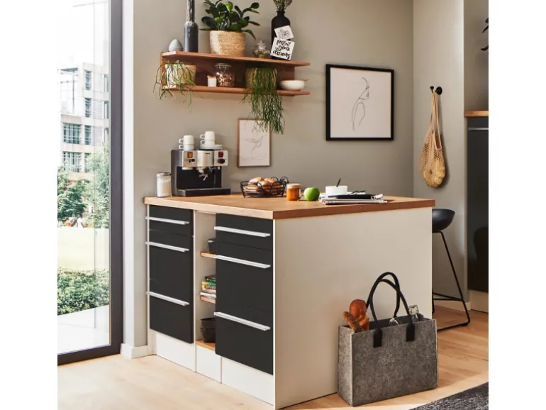 Respekta Küchenzeile Gabriel 290 cm mit Kücheninsel Grau Hochglanz