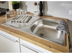 Respekta Küchenzeile Gabriel 290 cm mit Kücheninsel Grau Hochglanz